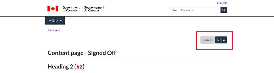 Government of Canada, Gouvernement du Canada, Français, Search Canada.ca, Menu, Canada.ca, Register, Sign in, Content page - Signed Off, Heading 2 (h2)